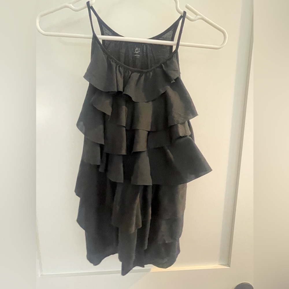Ann Taylor Loft Black Ruffle Sleeveless Top